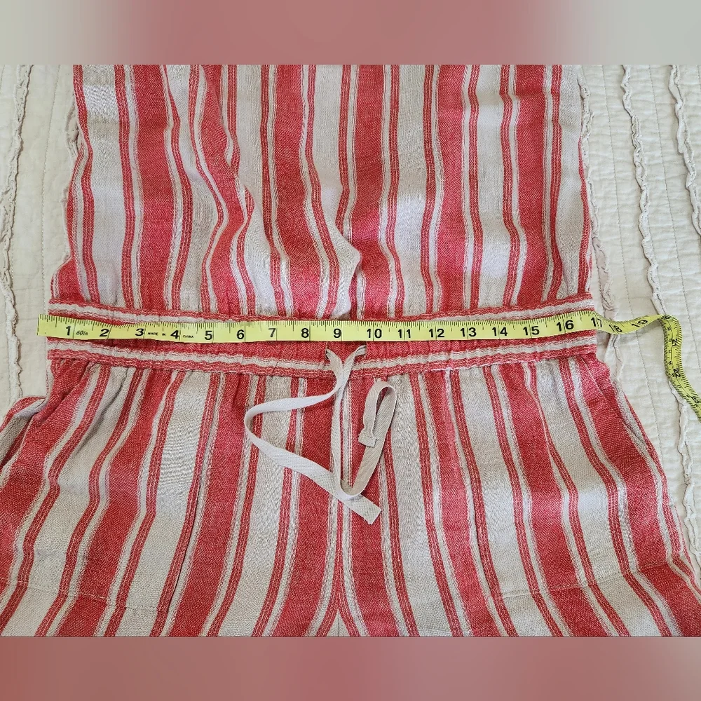 Ann Taylor Loft Linen Blend Coral Striped Romper, Size 10 - Picture 7 of 10